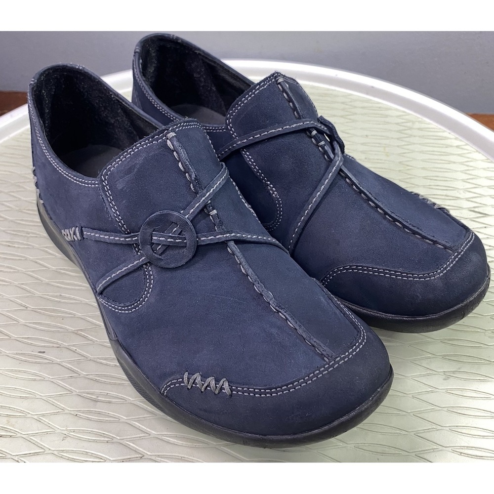 Clarks Wave Womens Suede Leather Slip-on Loafers Comfort Shoes Navy Blue Sz.7 M